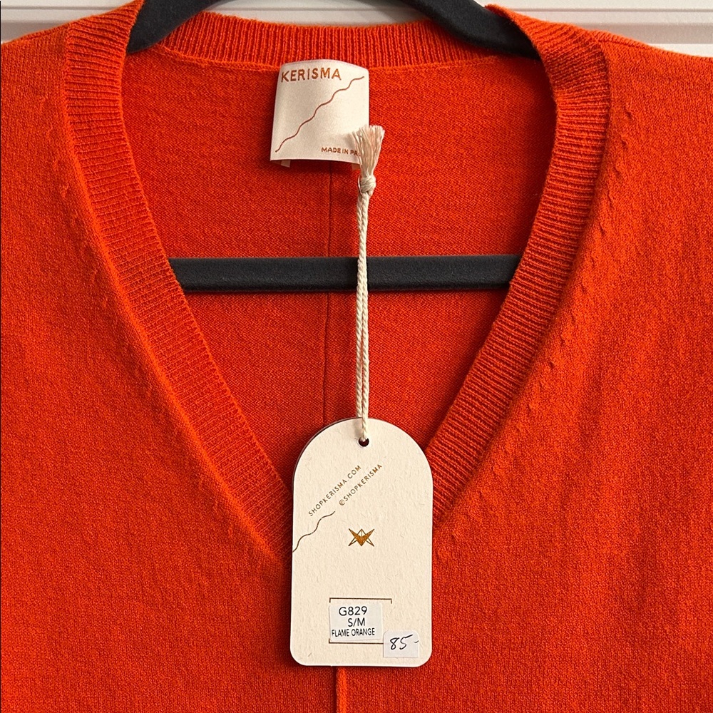 Kerisma Women's Bold Orange V-Neck Sweater - Picture 2 of 5